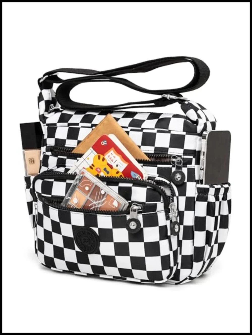 Waterproof Nylon Satchel Handbag - 10 Pockets - Shoulder Bag Purse with Top